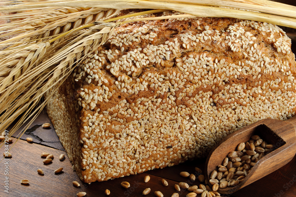 Wall mural close-up on traditional sesame bread