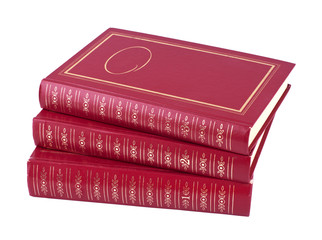 Horizontal pile of three red books