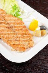 Grilled salmon steak