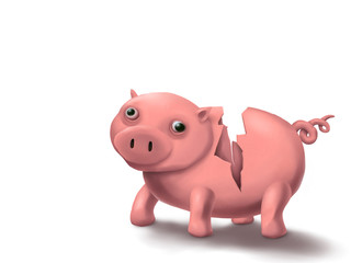 digital painting of a broken piggy bank character