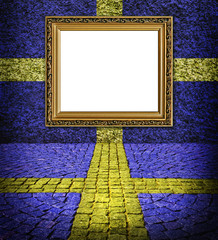 Swedish flag style Elegant frame on blue wall with  yellow paint