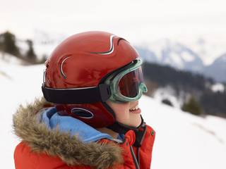 Fototapeta na wymiar Pre-teen Boy On Ski Vacation