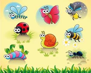 Fotobehang Bugs + 1 snail. Funny cartoon and vector isolated characters. © ddraw