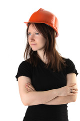 Woman architect isolated on white background