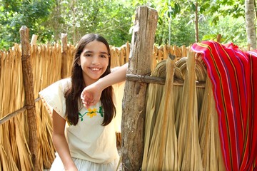 Mexican indian Mayan latin girl in jungle cabin house