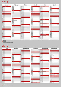Kalender Deutschland 2012 - DinA4 doppelseitig rot