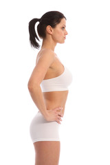Fototapeta premium Side view sexy sports woman in white underwear