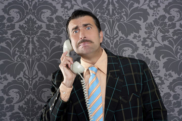 Nerd scared expression businessman telephone call