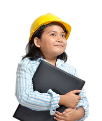 beautiful asian girl acting as an engineer