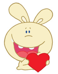 Yellow Rabbit Laughing And Holding a Red Heart Love Valentine
