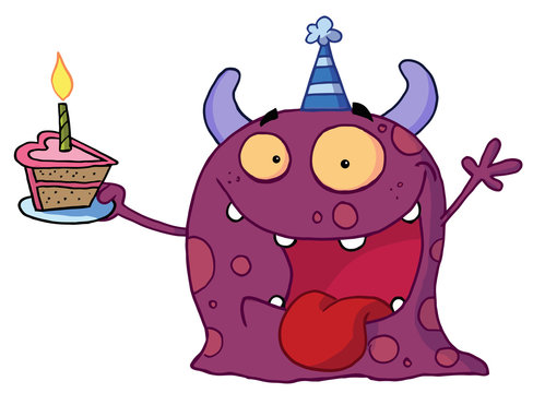 Purple Birthday Monster Wearing A Party Hat