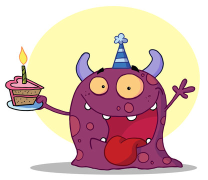 Spotted Purple Birthday Monster Wearing A Party Hat