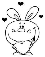 Loving Outlined Bunny Holding A Heart