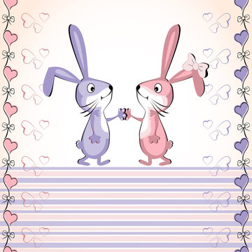 Valentine's heart card. Baby rabbit.