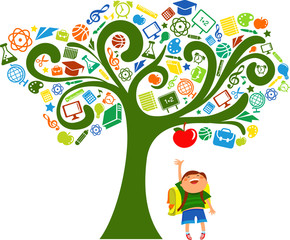 back to school - tree with education icons