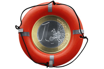 Geldserie: Euromünze mit Rettungsring