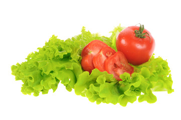 green salad and tomato isolated on the white background