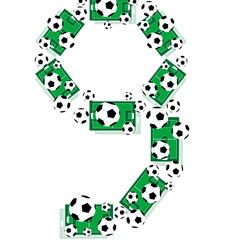 letter Number 9 Nine from football field and soccer ball
