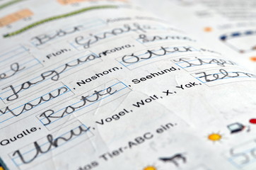 Kinder schreiben Schreibschrift in der Schule