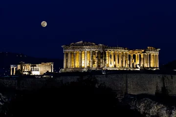 Foto op Canvas Akropolis (parthenon) & 39 s nachts, onder volle maan, Athene, Griekenland © Lambros Kazan