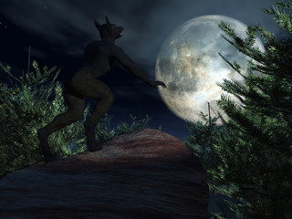 Obraz na płótnie Canvas Wilkołak wycie na księżyc