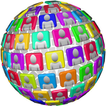 People in Spherical Pattern - Global Social Network Sphere