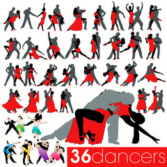 Dancers silhouettes set of 36