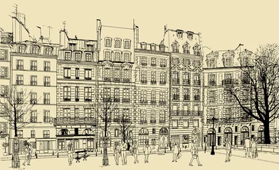 Peel and stick wall murals Illustration Paris Place Dauphine vector illustration