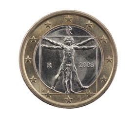 Italian one Euro with clipping path