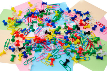 Colored paper clips and pins