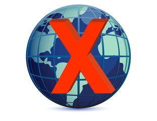 World globe and x mark