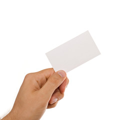Hand and business card isolated on the white background