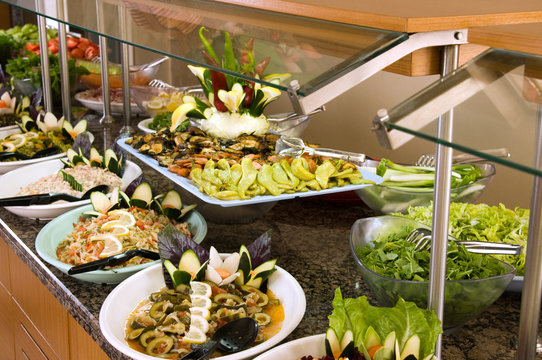 Buffet style food in restaurant.