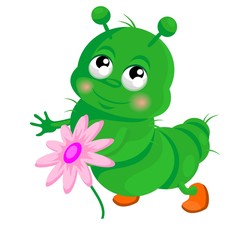 Зеленая гусеница с цветком