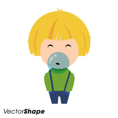 Happy little boy blowing a bubble gum