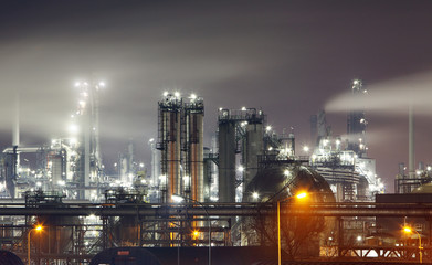 Petrochemical plant in night