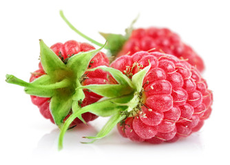 raspberry with green leaf