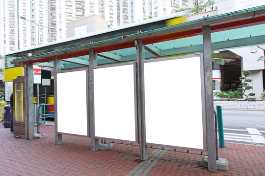 Blank billboard on bus stop