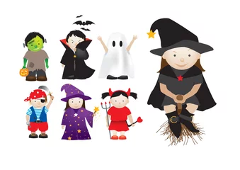 Abwaschbare Fototapete Kreaturen Kinder verkleiden sich in Kostümen für Partys und Halloween