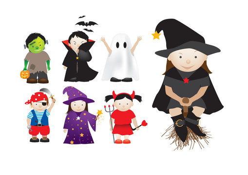 childrens dressing up in fancy dress for parties and halloween