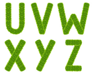 Fototapeta na wymiar green grass letter uvwxyz isolated