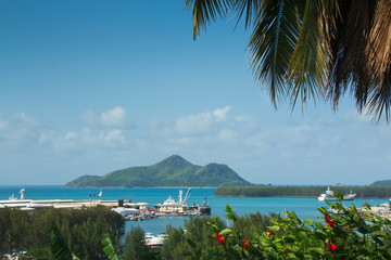Victoria's port, Seychelles, with a view of St Anne Island.