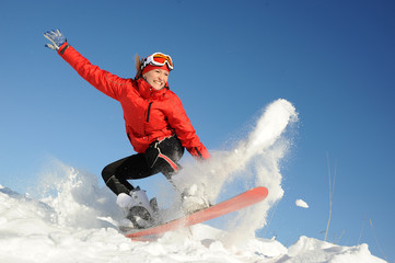 woman on snowboard