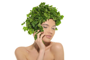 beautiful woman with hat of parsley