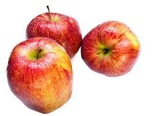 Three juicy apples lay  on white background