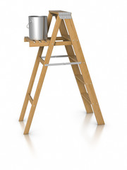 Step ladder and paint bucket