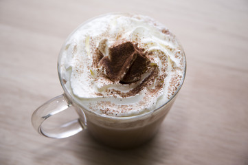 mini hot coffee on wood backgrounds