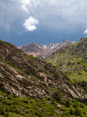 Vertical landscape mountains. Belagorka Gorge, Kyrgyzstan