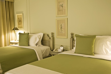 Interior of comfortable hotel bedroom