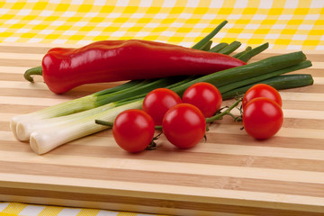 Fresh vegetables on wooden tray